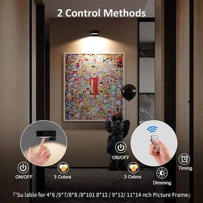 Rechargeable Picture Light, Remote and Touch Control, 3 Colors, 5 Brightness Levels, Magnetic Wall Mount, 3-Piece Set - product view 4