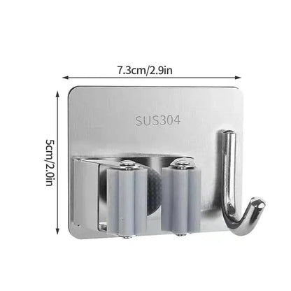Adhesive Broom Wall Holder, Stainless Steel Mop Rack with Hooks for Cleaning Tools, Umbrellas and Bathroom Storage - product view 4