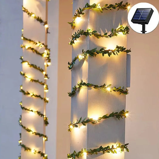Solar Maple Leaf String Lights, LED Garden Garland with Green Vine Design, 20/50/100 LEDs for Fences and Gazebos - product view 1