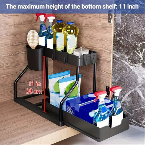 2-Tier Pull Out Cabinet Organizer, Stainless Steel Under Sink Storage Rack, 37.5 × 22 × 32 cm for Kitchen or Bathroom - product view 1
