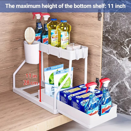 2-Tier Pull Out Cabinet Organizer, Stainless Steel Under Sink Storage Rack, 37.5 × 22 × 32 cm for Kitchen or Bathroom - product view 5