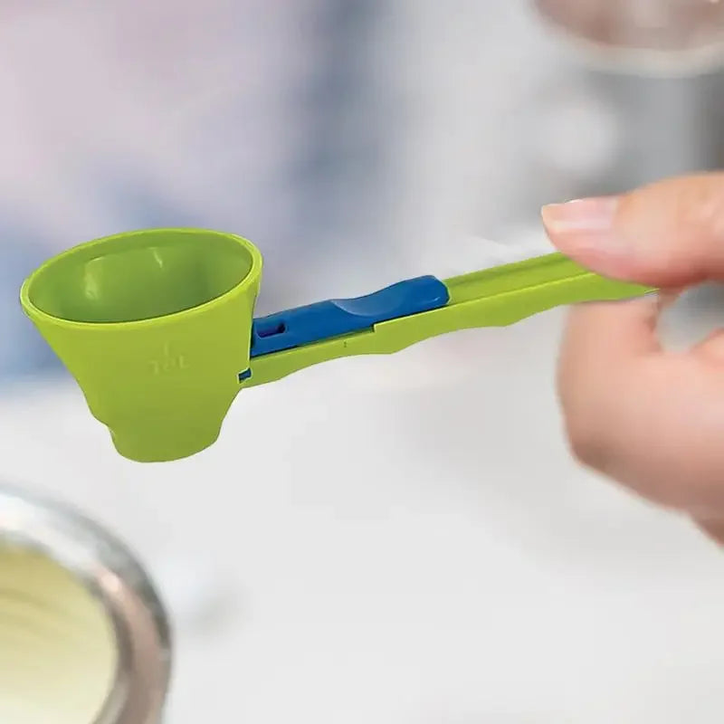 Adjustable Measuring Spoon, Sliding Scoop and Funnel for Protein Powder, Milk Powder and Coffee, PP, Blue or Green - product view 3