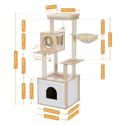 Multi-Level Wood Cat Tree, Scratching Posts, Condo, Hammock, Top Perch and Toys, XL Option for Indoor Cats - product view 2