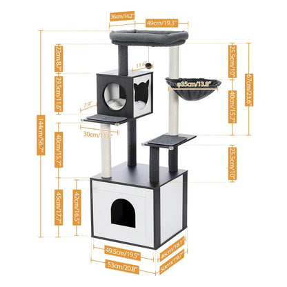 Multi-Level Wood Cat Tree, Scratching Posts, Condo, Hammock, Top Perch and Toys, XL Option for Indoor Cats - product view 3