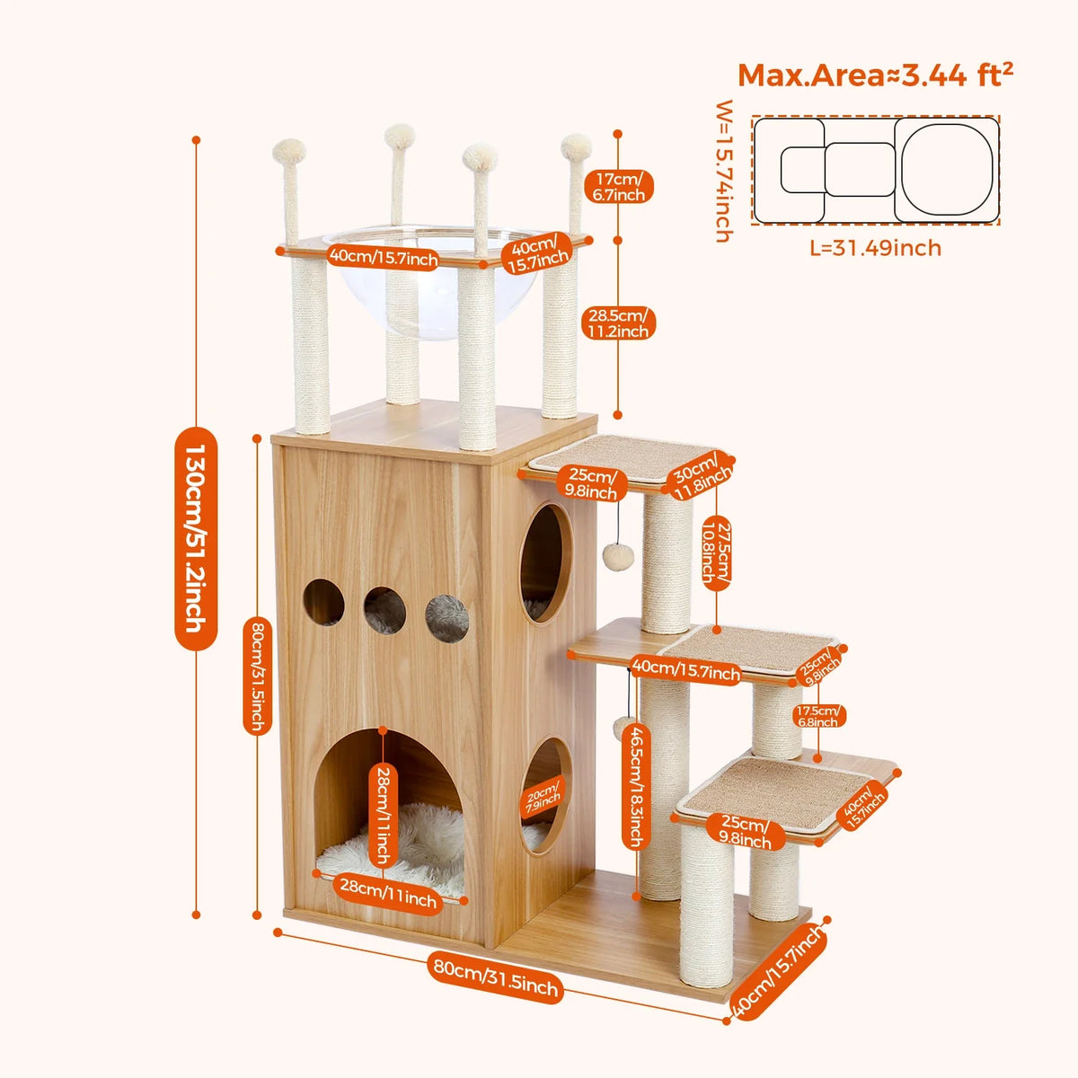Multi-Level Wood Cat Tree, Scratching Posts, Condo, Hammock, Top Perch and Toys, XL Option for Indoor Cats - product view 4