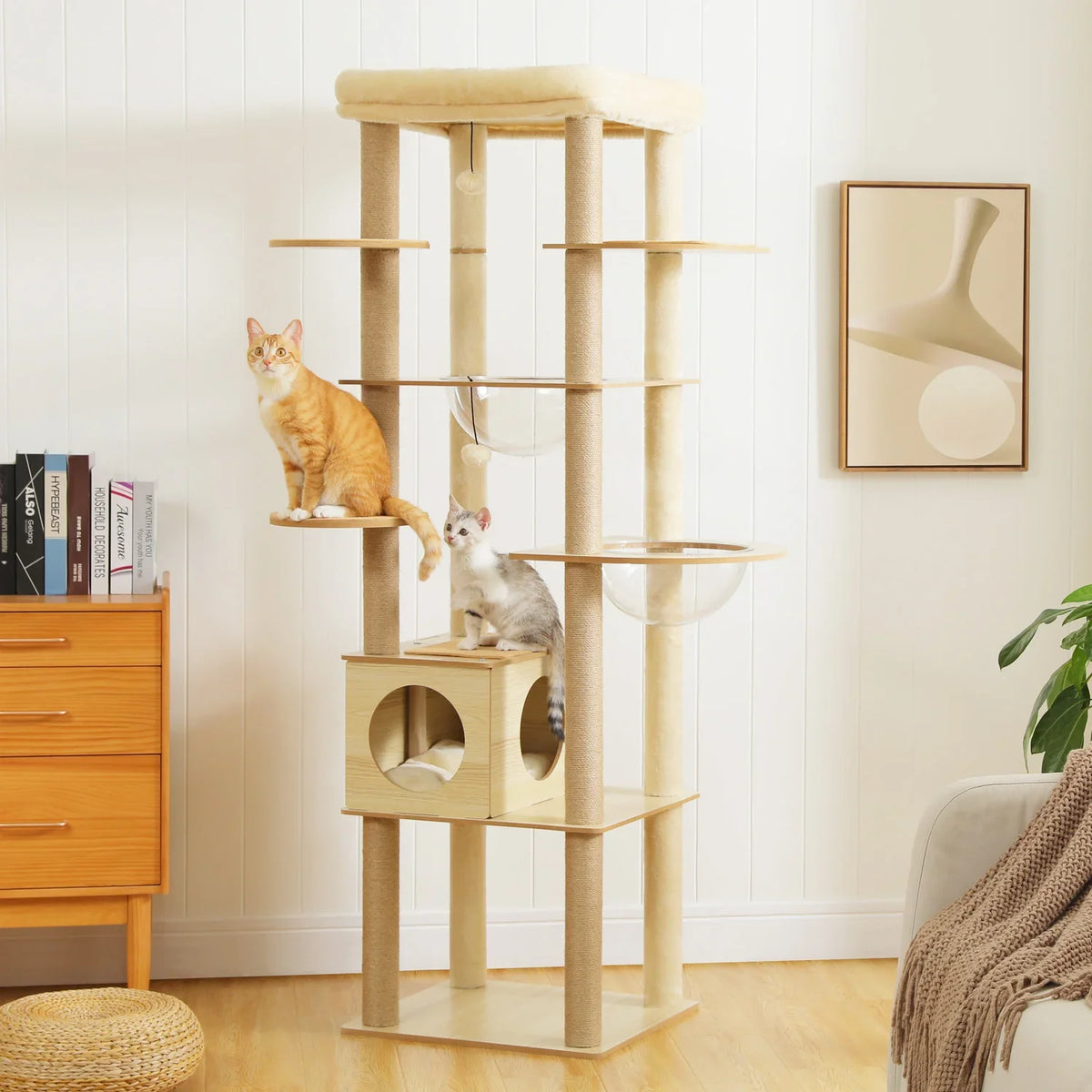 Multi-Level Wood Cat Tree, Scratching Posts, Condo, Hammock, Top Perch and Toys, XL Option for Indoor Cats - product view 5