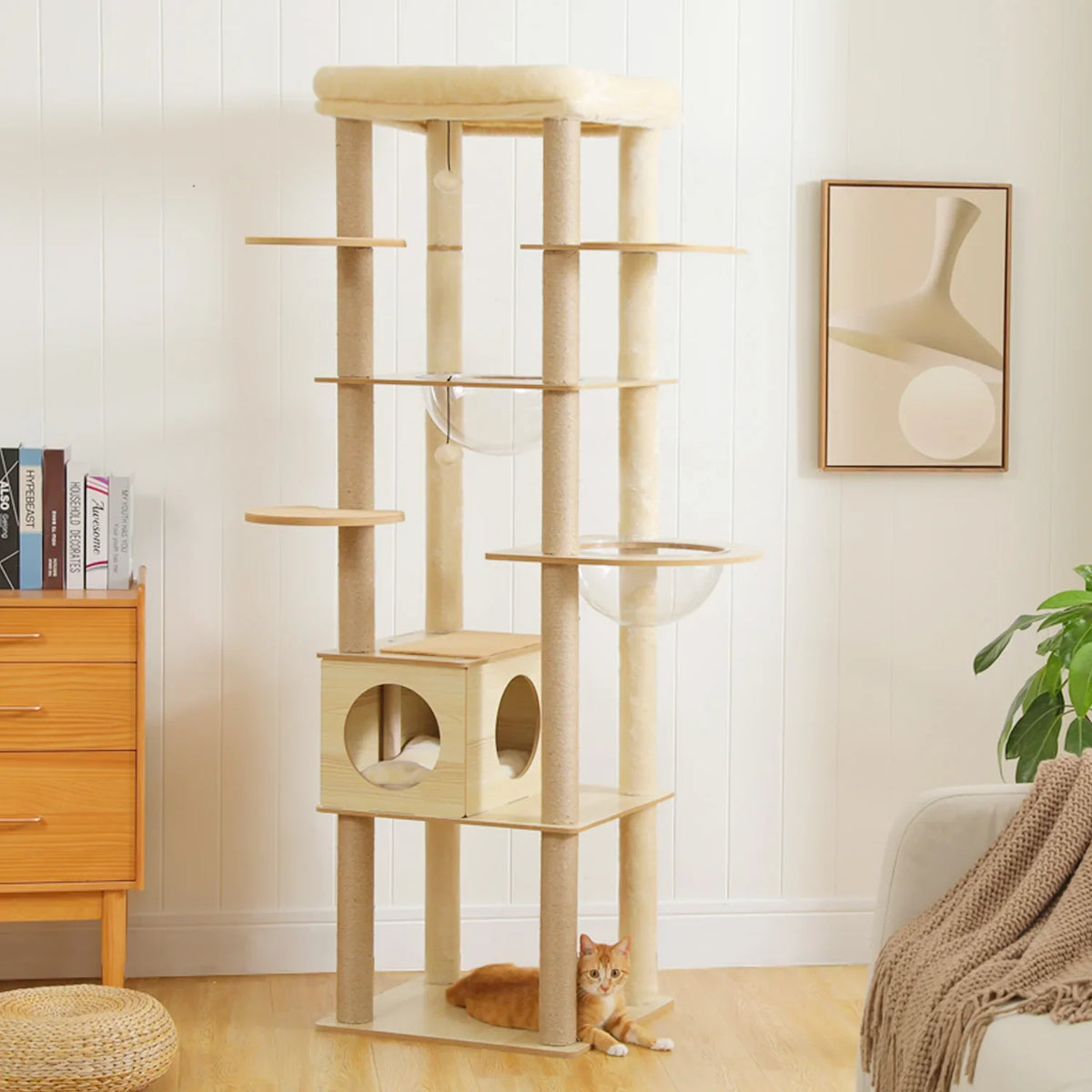Multi-Level Wood Cat Tree, Scratching Posts, Condo, Hammock, Top Perch and Toys, XL Option for Indoor Cats - product view 6