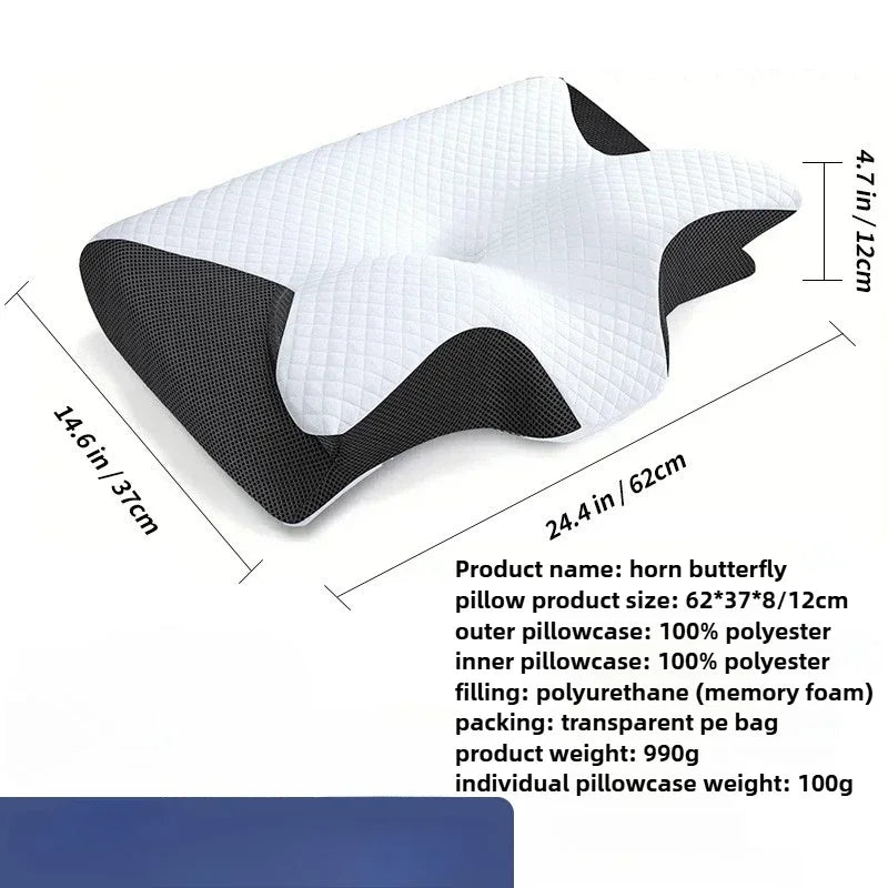 Memory Foam Neck Pillow, Concave Butterfly Shape, Polyester Cover, 62x37x8-10cm for Sleep and Cervical Support - product view 1