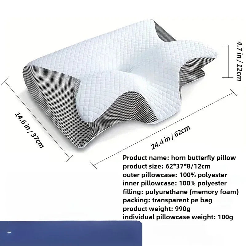 Memory Foam Neck Pillow, Concave Butterfly Shape, Polyester Cover, 62x37x8-10cm for Sleep and Cervical Support - product view 2