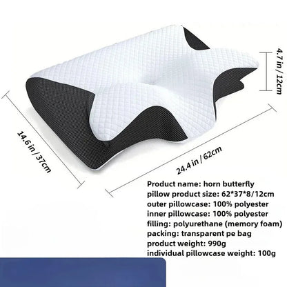 Memory Foam Neck Pillow, Concave Butterfly Shape, Polyester Cover, 62x37x8-10cm for Sleep and Cervical Support - product view 3
