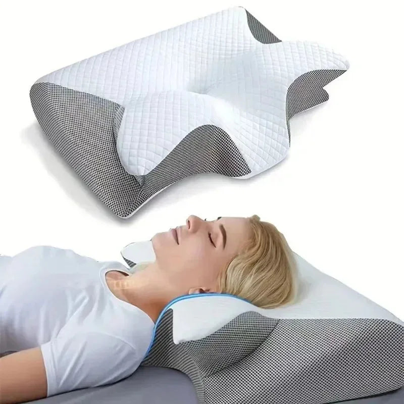 Memory Foam Neck Pillow, Concave Butterfly Shape, Polyester Cover, 62x37x8-10cm for Sleep and Cervical Support - product view 5
