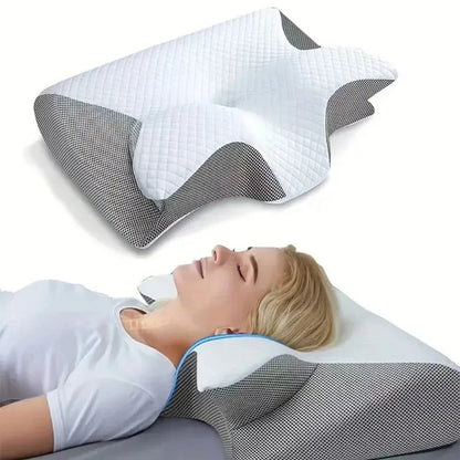 Memory Foam Neck Pillow, Concave Butterfly Shape, Polyester Cover, 62x37x8-10cm for Sleep and Cervical Support - product view 5
