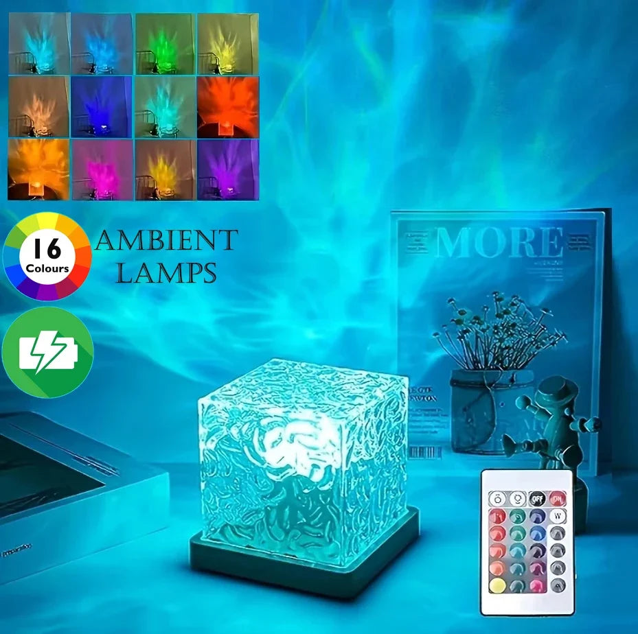Rechargeable RGB Table Lamp, Ocean Wave Water Ripple Projection, 16 Colors, Remote Control, USB 5V Night Light - product view 2