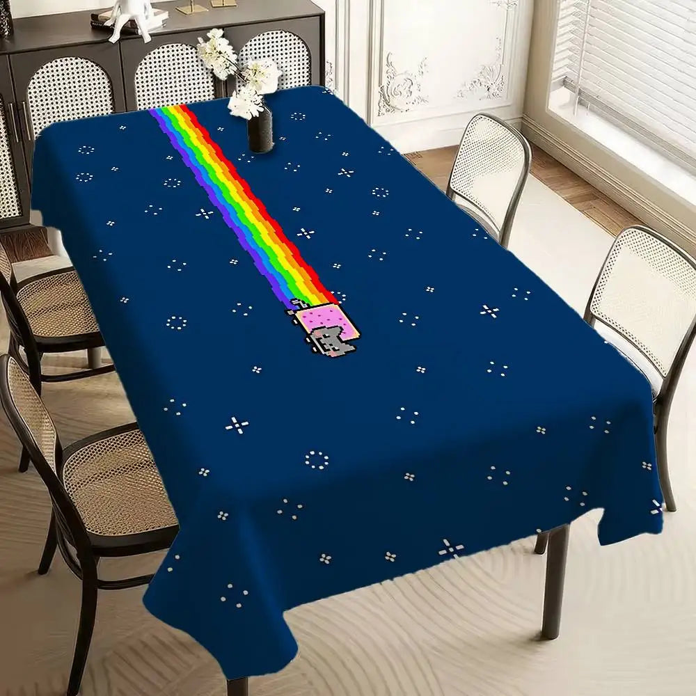 Printed Rectangular Tablecloth, Waterproof and Oilproof Mantel Decor with Easy-Fold Surface for Home, Hotel and Party Tables - product view 2