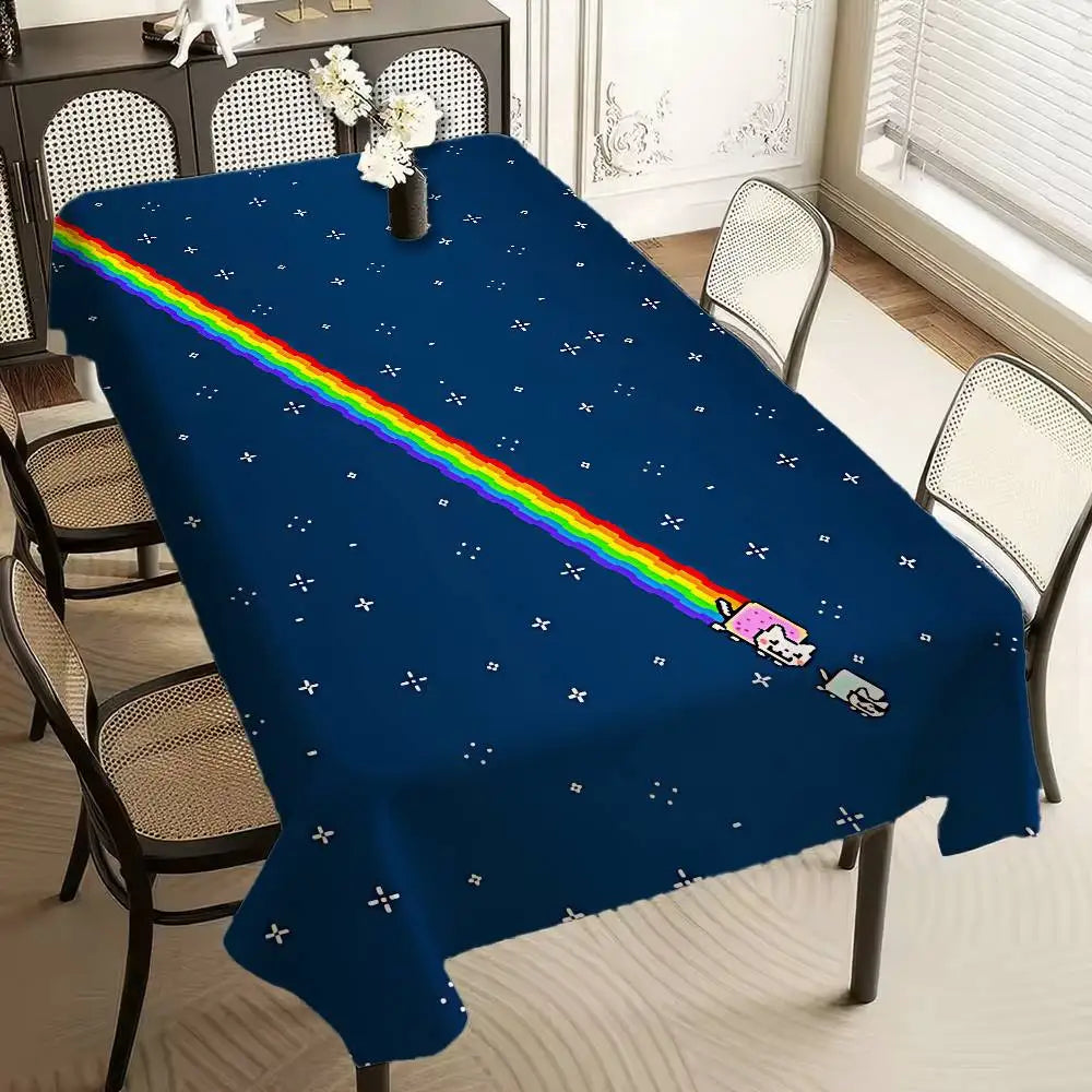Printed Rectangular Tablecloth, Waterproof and Oilproof Mantel Decor with Easy-Fold Surface for Home, Hotel and Party Tables - product view 3