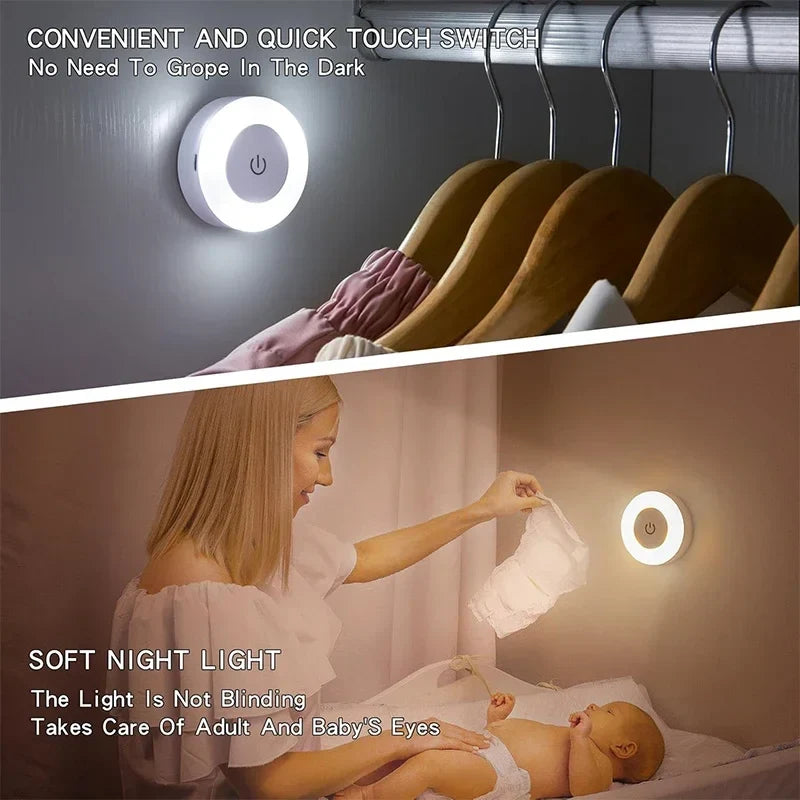 Rechargeable LED Touch Night Light, 3-Color Dimmable Tap Control, Magnetic ABS Body, 1–6 Pack Options for Bedroom and Cabinet - product view 3