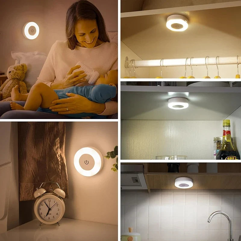 Rechargeable LED Touch Night Light, 3-Color Dimmable Tap Control, Magnetic ABS Body, 1–6 Pack Options for Bedroom and Cabinet - product view 5