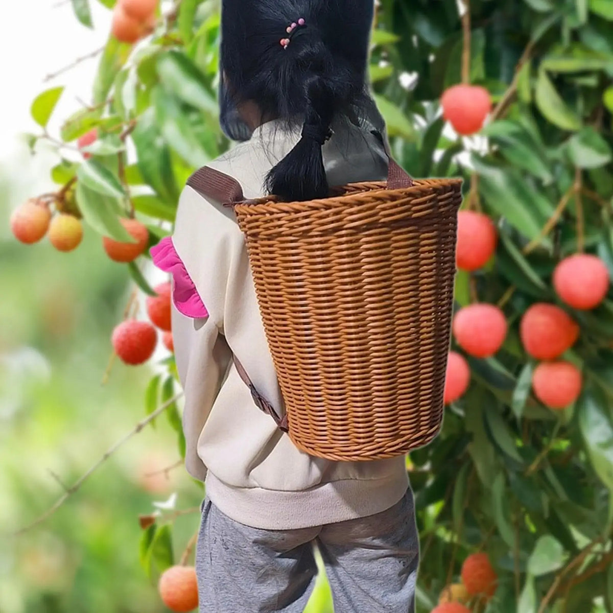 Handwoven Garden Harvest Basket Backpack, Reusable PP Fruit Picking Basket with Rattan Frame and Shoulder Straps - product view 1