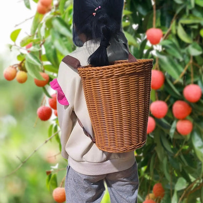 Handwoven Garden Harvest Basket Backpack, Reusable PP Fruit Picking Basket with Rattan Frame and Shoulder Straps - product view 1