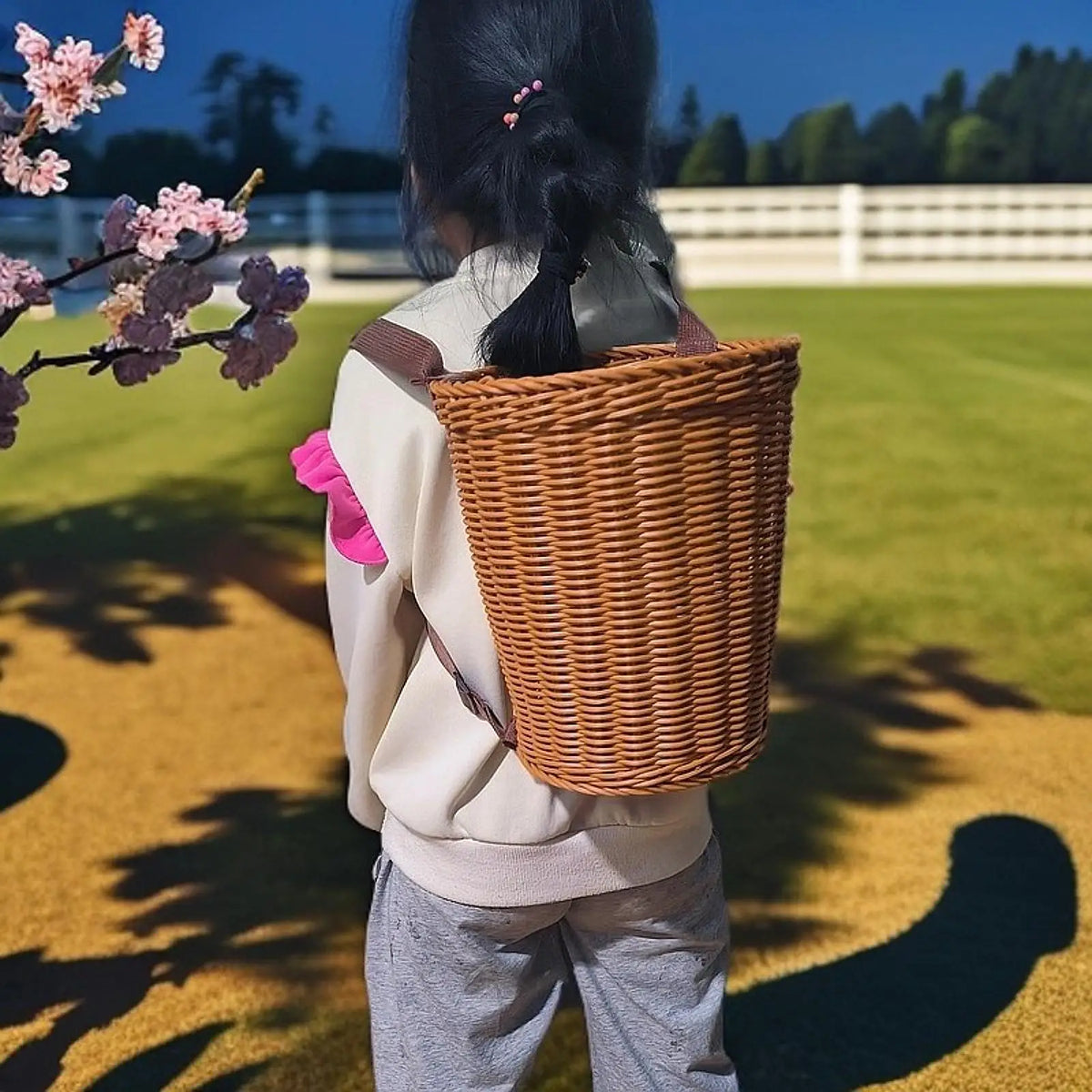 Handwoven Garden Harvest Basket Backpack, Reusable PP Fruit Picking Basket with Rattan Frame and Shoulder Straps - product view 3