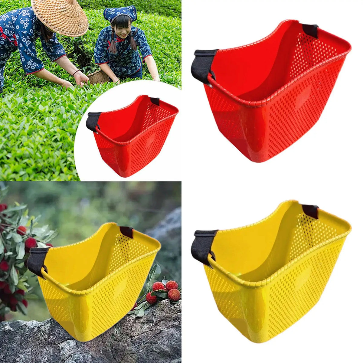 Garden Harvest Basket, Plastic Fruit Picking Bucket with Adjustable Shoulder Strap, 41 x 27 x 28 cm, Yellow or Red - product view 3