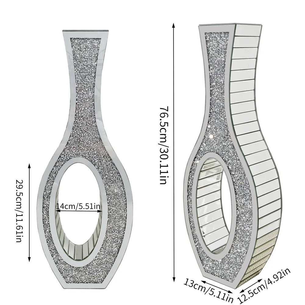 Silver Crushed Diamond Floor Vase, Tall Modern Decorative Accent for Living Room, Bedroom, Dining Room and Corners - product view 3