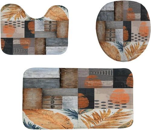 3-Piece Suede Bathroom Mat Set, Floral Pastoral Design, Anti-Slip Machine-Made Rugs with Toilet Cover - product view 1