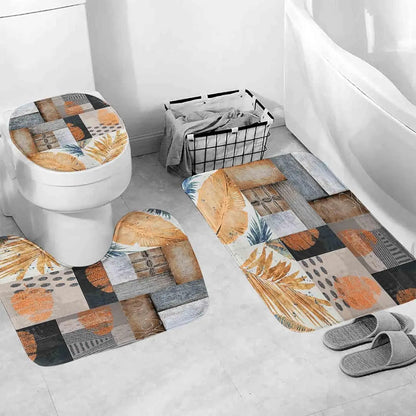 3-Piece Suede Bathroom Mat Set, Floral Pastoral Design, Anti-Slip Machine-Made Rugs with Toilet Cover - product view 2