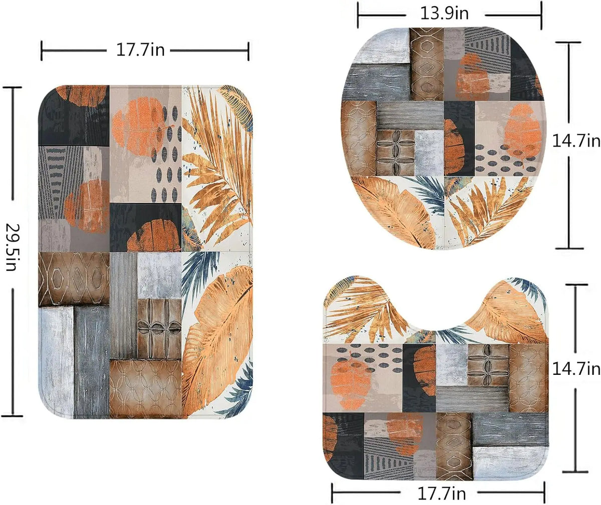 3-Piece Suede Bathroom Mat Set, Floral Pastoral Design, Anti-Slip Machine-Made Rugs with Toilet Cover - product view 4