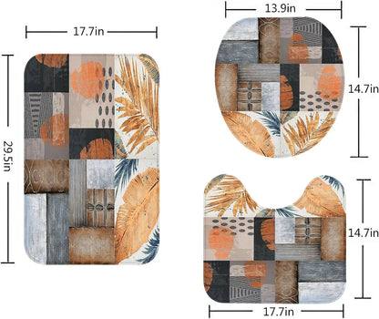 3-Piece Suede Bathroom Mat Set, Floral Pastoral Design, Anti-Slip Machine-Made Rugs with Toilet Cover - product view 4