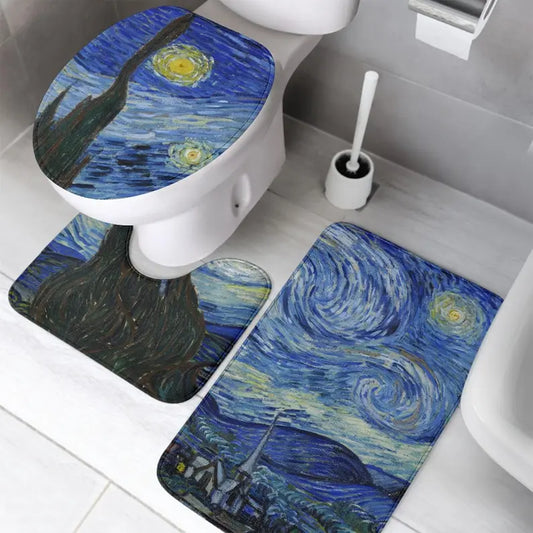 Floral 3-Piece Memory Foam Bath Mat Set, Non-Slip Suede Bathroom Rugs with Square Mat, U-Shape Pad and Toilet Cover - product view 1
