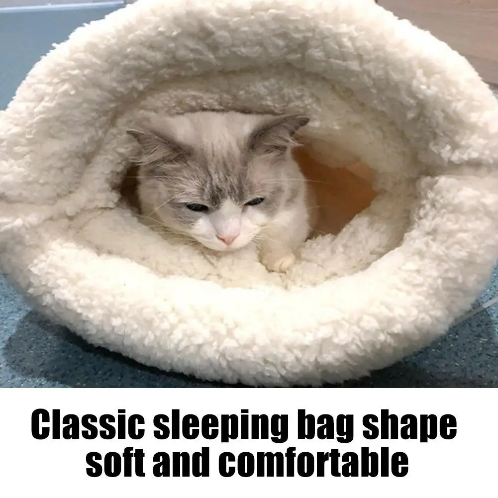 Enclosed Cat Bed Sleeping Bag, Plush Hooded Tunnel Design, Machine-Washable, S or L for Cats and Small Dogs - product view 4