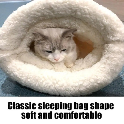 Enclosed Cat Bed Sleeping Bag, Plush Hooded Tunnel Design, Machine-Washable, S or L for Cats and Small Dogs - product view 4