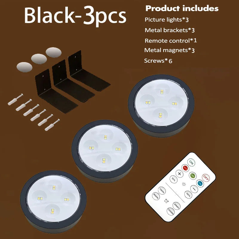 Battery Operated Picture Light, Remote Dimming, 3 Light Modes, 10–100% Brightness, Timer, Black 1–6 Pack - product view 2