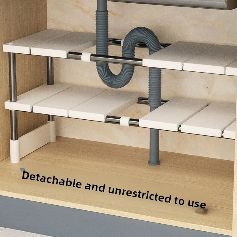 Adjustable Under Sink Organizer Rack, Expandable Plastic Storage Holder with 1-Layer or 2-Layer Option for Kitchen - product view 3