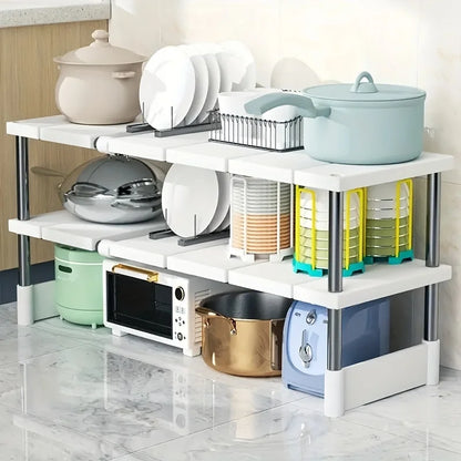 Adjustable Under Sink Organizer Rack, Expandable Plastic Storage Holder with 1-Layer or 2-Layer Option for Kitchen - product view 4