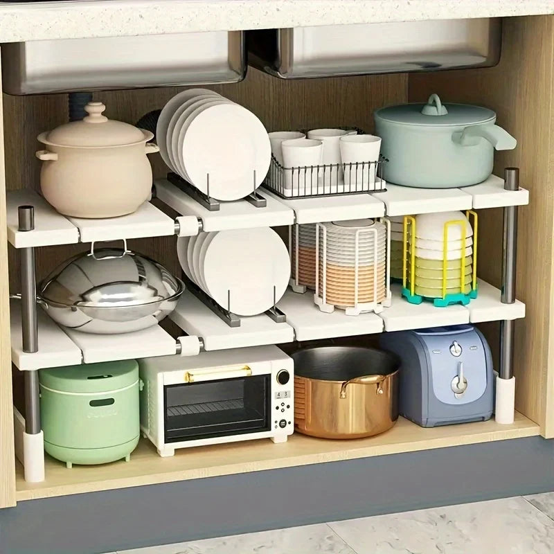 Adjustable Under Sink Organizer Rack, Expandable Plastic Storage Holder with 1-Layer or 2-Layer Option for Kitchen - product view 6