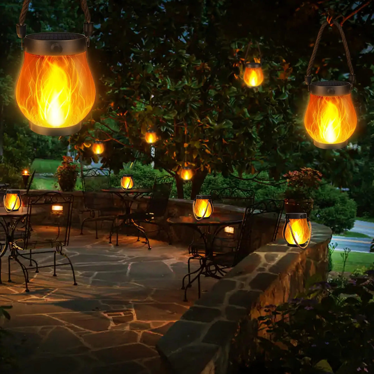 Solar Flame Rope Lantern, Type-C Rechargeable Hanging Light, Flickering 3D Flame, IPX4 Waterproof for Patio Camping - product view 6