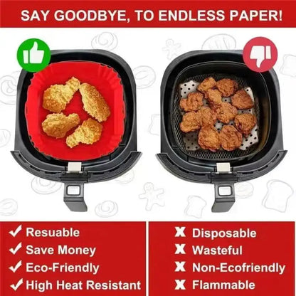 Reusable Air Fryer Liner, 22×22×5.5cm Square Basket Insert with Handles and Grooved Bottom, Gray, Red or Black - product view 5