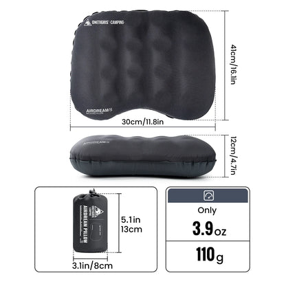 Inflatable Travel Pillow, Curved Neck and Lumbar Support, 2 cm Foam, 4.6 oz Packable Design for Camping and Flights - product view 1