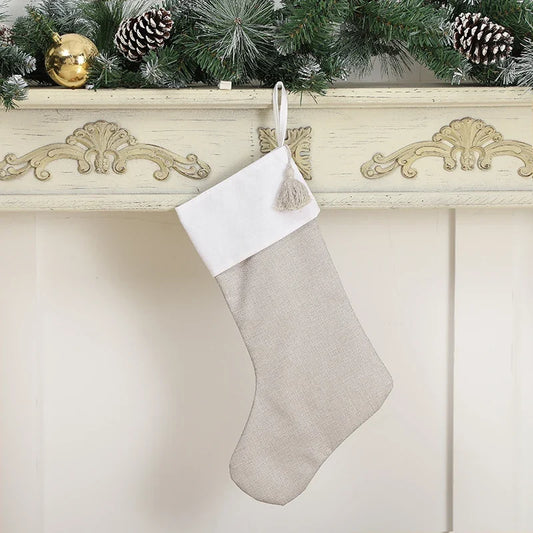 Christmas Stocking, Cloth Tassel Holiday Hanging Decor for Family Celebrations, 14 x 16 cm, 4 Color Options - product view 1