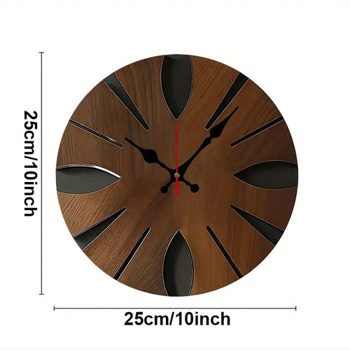 Irregular Wooden Round Wall Clock, Silent Decorative Design, 10 Inch for Living Room, Office, Study or Bedroom - product view 1