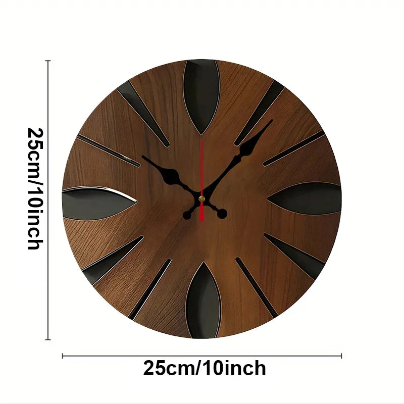 Irregular Wooden Round Wall Clock, Silent Decorative Design, 10 Inch for Living Room, Office, Study or Bedroom - product view 3