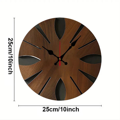 Irregular Wooden Round Wall Clock, Silent Decorative Design, 10 Inch for Living Room, Office, Study or Bedroom - product view 3