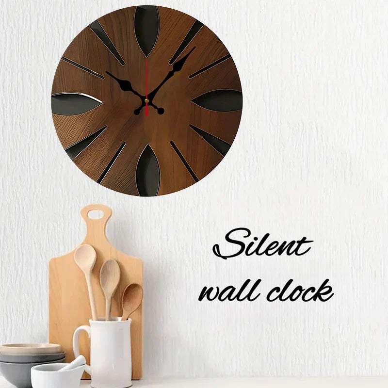 Irregular Wooden Round Wall Clock, Silent Decorative Design, 10 Inch for Living Room, Office, Study or Bedroom - product view 4