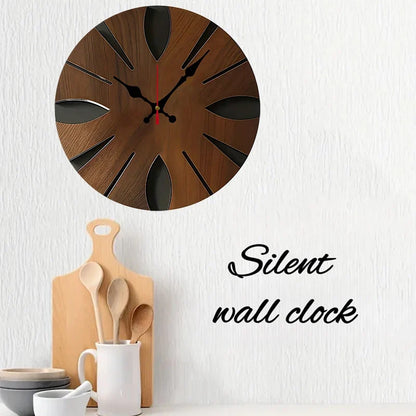 Irregular Wooden Round Wall Clock, Silent Decorative Design, 10 Inch for Living Room, Office, Study or Bedroom - product view 4