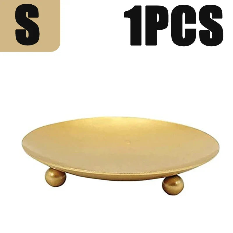 Iron Candle Holder, Classic Round Plate Base for Block Candles, Gold or Black in Single and Two-Piece Options - product view 1