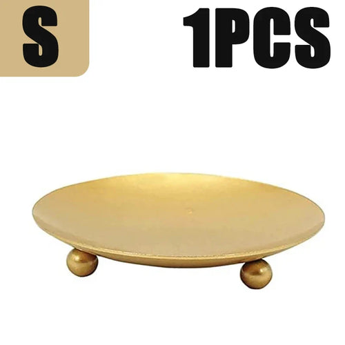 Iron Candle Holder, Classic Round Plate Base for Block Candles, Gold or Black in Single and Two-Piece Options - product view 1