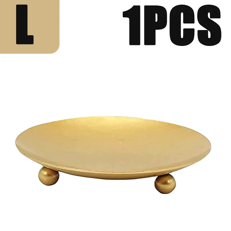 Iron Candle Holder, Classic Round Plate Base for Block Candles, Gold or Black in Single and Two-Piece Options - product view 2