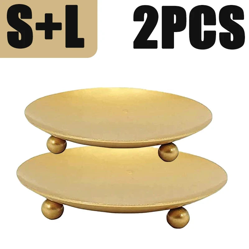 Iron Candle Holder, Classic Round Plate Base for Block Candles, Gold or Black in Single and Two-Piece Options - product view 3